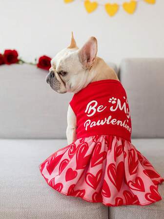 holdhoney 1-delad husdjursklänning (hundklänning) – Ärmlös husdjurskläder för alla hjärtans dag, söt hunddräkt med hjärtmönster och Pawlentine-tema, festliga och snygga kläder för fransk bulldogg och mops, inomhuskläder för hela året, perfekt för alla hjärtans dag-fotograferingar och romantiska husdjursfiranden, liten och medelstor hunddräkt, populär husdjursmode för kärleksfulla festliga tillfällen