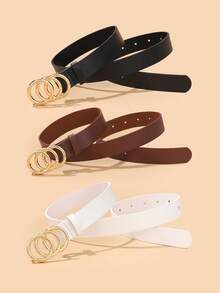 2pcs/Set Women's Fashionable Three Rings Buckle Belt With Popular Decor, Fit For Daily Use Halloween Summer, School Fall, Autumn, Halloween - Multicolor - View 4