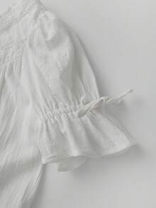 Baby Doll Mini Dress For Women Summer Solid Color Loose Bubble Short Sleeve Scoop Neck Dress - 白色 - 查看 10