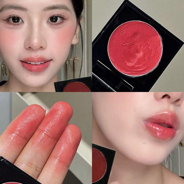 Silky Cream Dual Use Lip & Cheek Balm, Brighten Facial Complexion Long Lasting Non Sticky, Built-In Mirror Compact Rouge, Portable Daily Makeup Holiday Gift