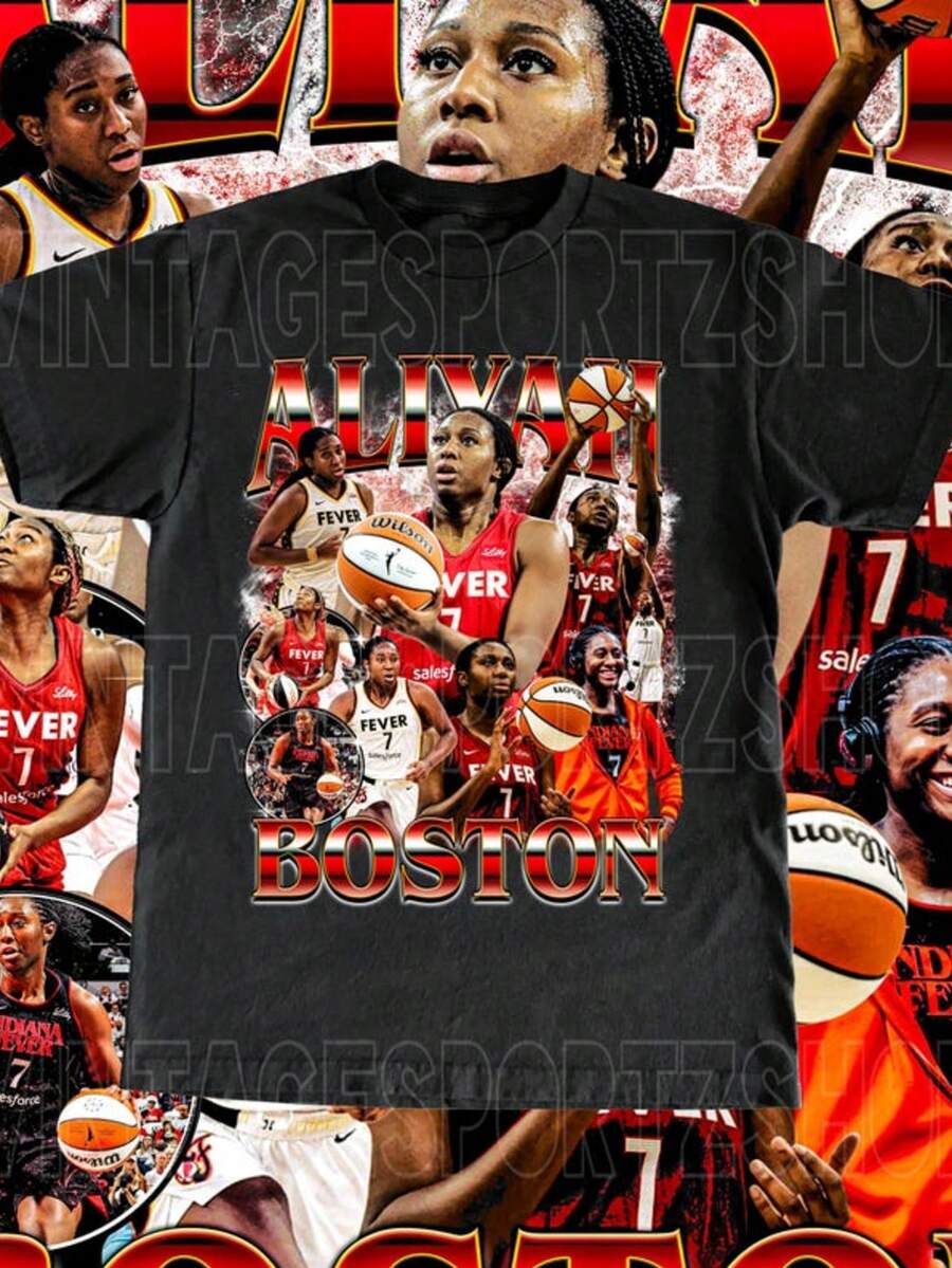 Vintage Aliyah Boston Shirt - Adult & Kids Sizes Custom Vintage Design Retro Bootleg WNBA Gift High - 黑色 - 查看 1