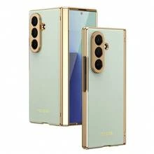 真皮一体式电镀材质仿皮全包覆保护手机壳，兼容三星 Galaxy Z Fold 7 6 5 4 Fold7 Fold6 Fold5 Fold4，附赠钢化玻璃屏幕保护膜，春季礼物 - 青色 - 查看 12