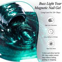 MEET ACROSS 1pc Buzz Light Year Cat Eye Gel Nail Polish, 7ml Green Swirl Magnetic Effect Holographic Galaxy Cateye Gel Polish , Semi Permanent Soak Off UV Gel Varnish Manicure Nail Art DIY For Home And Salon Nail Supplies Nails - 綠色 - 查看 5