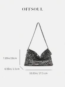 Unique European & American Acrylic & Metal Handmade Beaded Hollow Square Pouch, Versatile Clutch Bag For Party, Wedding, Evening Dress, High-End Handbag - Black - View 6