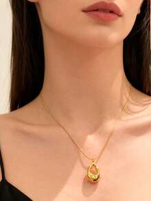 1件不锈钢防水时尚镂空水滴吊坠圆形蛇形链项链，不易褪色，适合女性日常佩戴 - 水滴 - 查看 2