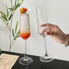 两只优雅长柄香槟杯，透明气泡酒杯，适用于派对、酒吧、餐厅、洗碗机、婚礼香槟，手工制作酒吧用具，长颈设计 - 透明 - 查看 6