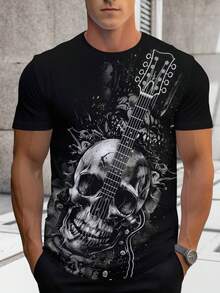 Men's Black T-Shirt With Realistic Skull Print In An Artistic Composition, Dark And Urban Style Men's Shirt For An Intense And Imposing Look, Men's T-Shirt With High-Definition Artwork, Ideal For Men Who Enjoy Rock, Gothic, And Streetwear Style, Striking Design That Conveys Strength, Mystery, And Personality, Perfect For Daily Wear, Night Events, Concerts, And Modern Combinations, Made From Quality Cotton With A Comfortable Feel, Fitted Cut, And Reinforced Seams, Men's T-Shirt Designed For Those Who Want To Stand Out With A Strong And Authentic Style - màu đen - Xem 1