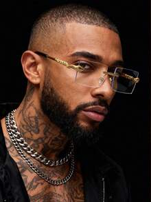 1 pieza Montura de gafas de metal con marco pequeño y retro, gafas con lentes transparentes para hombres, estilo callejero personalizado para oficina y escuela - Dorado - Ver 4