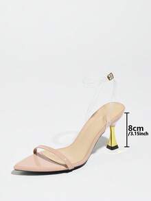 女士高跟鞋，适合春夏夜店、派对、舞会、户外活动等场合，时尚高端电镀独特设计，撞色酒杯鞋跟，尖头，闪亮迷人鞋带，光滑镜面材质，性感透明踝带，可调节踝扣，舒适优雅，适合任何正式场合。浅粉色女士正装凉鞋，百搭流行奢华高跟鞋。 - 淺粉色 - 查看 4