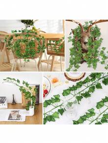 1/6/12/24 件装 6.9 英尺常春藤花环，人造仿真常春藤叶，绿色植物，垂挂藤蔓，植物叶子花环，家居花园装饰，毒藤服装，人造植物，玫瑰，装饰风格，派对和节日装饰，卧室装饰配件，母亲节装饰，春季装饰，情人节装饰 - 綠色 - 查看 10