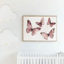 1pc Canvas Wall Art Butterfly Design _ Pink Watercolor Butterfly Painting _ Burgundy-Style Artwork _ Printable Wall Decor _ Girls' Room Decor Baby Room Supplies Girls' Bedroom Decorative Art - Framed Nursery Wall Art Perfect For Children's Room Decor, Playroom Decor Children's Room Decor Nursery Decor