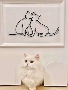 Tượng mèo treo tường bằng kim loại phong cách Art Deco - 1 tác phẩm nghệ thuật hình mèo tuyến tính, hình bóng mèo duyên dáng, trang trí tường trong nhà và ngoài trời trang nhã, món quà tân gia lý tưởng. - Nhiều màu - Xem 6