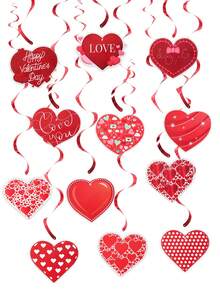 12个情人节心形螺旋吊坠，红色心形挂饰，情人节装饰，情人节快乐装饰，爱情礼物，婚礼用品，新娘送礼会回礼，家居装饰，卧室装饰，浪漫烛光晚餐背景，室内/室外派对用品，情人节礼物 - 紅色 - 查看 7