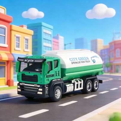 1 st autentisk gjuten legeringslegeringsmodell av sanitetsvattenlastbil - lastbil med funktionellt lutande lastflak, konstruktion, mycket samlarvärd sanitetsfordonsmodell, barnvänlig rollleks- och uppvisningsleksak, realistisk design, lämplig för förskolebarn, pojkar och flickor, perfekt för jul, halloweenfester och födelsedagspresenter, ingen ström krävs