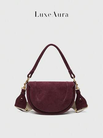 Sadelväska i matt mocka för kvinnor, ny vintage exklusiv pendlingsväska för kontor med bred rem och axelrem