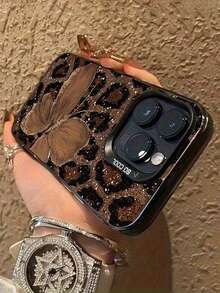 Schmetterling Leoparden-Muster Luxus Metallic Handyhülle kompatibel mit iPhone 15 Pro Max, 17 Air/16/11/13 Pro/15 Pro/15/13 Pro Max, stoßfestes Material kompatibel mit iPhone 14/13/12, passend für 12 Pro Max - Verschiedenfarbig - Übersicht 5