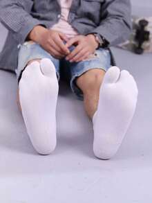 5 Pairs Men's Solid Color Cotton Toe Separator Mid-Calf Socks, Moisture-Wicking Breathable Sports Socks