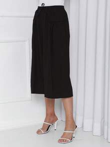 Plain Culottes With Two Elasticated Waist Pockets, Women's Linen, Knot Detail, Wedding Dress. - Black - View 5