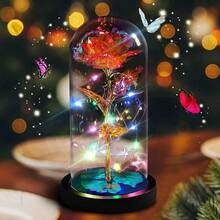 zxr Cúpula de Cristal con Rosa encantada para Siempre diseño de  Rosa Flower de lámina Oro 24 Quilates con Luces LED romántico Regalo para Novia San Valentín Navidad Rojo125 - Rojo - Ver 1