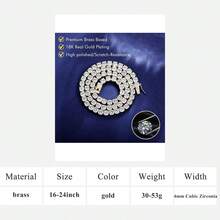 MDFUN 18K Gold Plated 4.0mm Round Cut Cubic Zirconia Tennis Necklace, Unisex - Gold - View 12