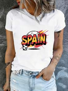 Sports Event Printed T-Shirt Spain Football Soccer T Shirt Women Spain National Team Fan Apparel White Cotton V Neck Tee For Sports Events And Casual Wear Suitable For Sports Activitiesholiday Partiesoutingssports - 白色 - 查看 2