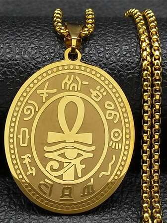 Collana con ciondolo a forma di croce Ankh egiziana, chiave della vita, occhio di Horus, divinità, in acciaio inossidabile, per uomo e donna