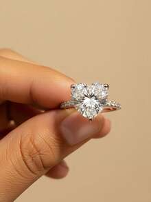 1枚2-5克拉心形立方氧化锆戒指，925纯银，优雅迷人，女士戒指，适合舞会、派对等场合，精致珠宝，女士佳礼。 - 銀色 - 查看 5