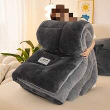 新款加厚双面雪花绒牛奶绒保暖格子被，适合各种节日和卧室风格，易于清洁，防静电，纯色深色耐脏轻便，单人/双人尺寸可选，适合宿舍、酒店和卧室使用。 - 藏青藍 - 查看 7