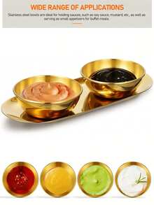 12件/6件/3件斋月金色酱汁碗托盘套装，优雅不锈钢蘸酱杯寿司蘸酱碗上菜托盘小吃盘，厨房/餐厅/母亲节/派对/婚礼/乔迁之喜的理想之选 - 金色 - 查看 5