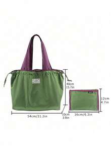 Bolsa de compras grande con cordón de cierre, lavable, plegable y de gran capacidad para el supermercado (todas las letras impresas son aleatorias) - Verde - Ver 3
