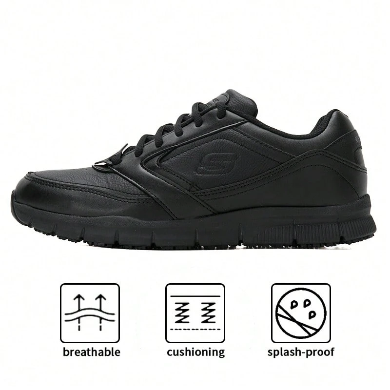 Skechers WORK 男士系列休闲鞋,软底系带男士商务工作鞋,适合通勤,77156-BLK - 黑色 - View 1