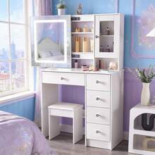Dressing Table With 5 Drawers LED Mirror Set Makeup Desk Vanity Table Bedroom - White - View 7
