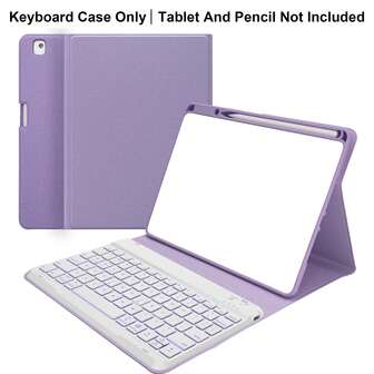 Bakgrundsbelyst trådlöst, avtagbart vikbart tangentbordsfodral med pennhållare, kompatibel med iPad 9:e generationen 10,2", iPad 8:e/7:e generationen, iPad Pro 10,5", iPad Air 3:e generationen