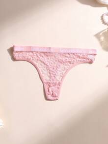 6 PCS Women's Sexy Lace Thong Low Waist Seamless Panties Letter Belt Briefs Comfortable And Breathable Lingerie Underwear - Multicolor - View 4