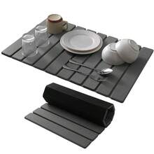 1pc Diatomaceous Earth Foldable Mat,Multi-Surface Kitchen Dish Drying Pad, Rectangular Strip, No Washing Required, Water Absorbent, Quick-Drying, Non-Slip Kitchen Mat - Dark Grey - View 1