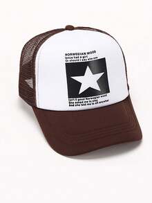 Mũ lưỡi trai in hình ngôi sao thoáng khí mới, mũ trucker có thể điều chỉnh, mũ thời trang unisex bằng polyester in chữ, chống gió và tia UV, thích hợp cho mùa xuân và mùa hè. - mũ - Xem 8