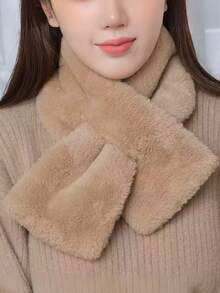 女士加厚抓绒围巾，冬季保暖，纯色抓绒围脖，可爱毛绒围巾，适合女孩、学生和成人，不掉毛，交叉式保暖围巾，颈部和领口保暖围巾
