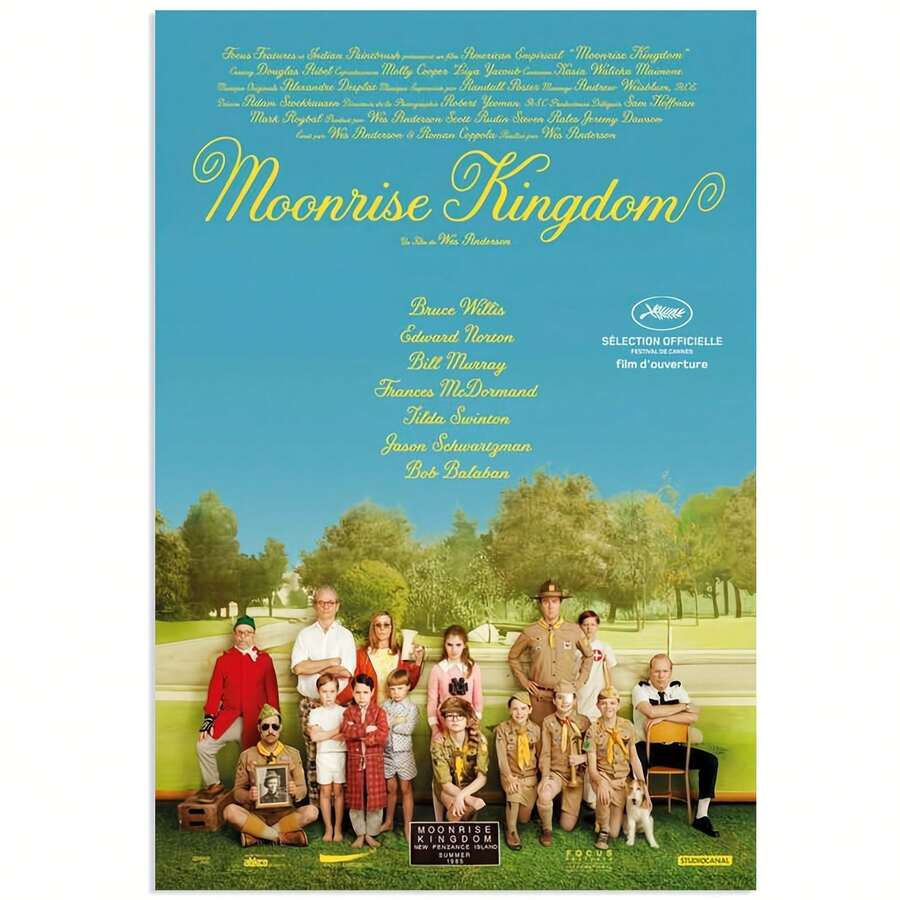 1pc Of Moonrise Kingdom Movie Poster Canvas Wall Art - Frameless, Measuring 12.0X18.0inch, Featuring Vintage Film Decor With Classic TV Show Characters And A Scenic Park Design, Ideal For Home Or - 彩色 - 查看 1