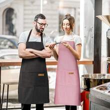 2 Pack Adjustable Bib Apron With 2 Pockets Chef CooFKing Kitchen Restaurant Aprons For Women Men,Red/BlackPinstripes - 紅/黑細條紋 - 查看 6