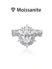 1pc Women's Wedding Ring, Hilary Flower Ring, 3.9g 925 Sterling Silver, 1.5 Carat Moissanite, Bohemian Palace Style, Luxury Engagement, Wedding, Anniversary, Valentine's Day Gift, Comes With Moissanite Certificate And Elegant Gift Box - Silver - View 9