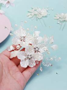 3件套 女士花朵水晶梅花发夹 新娘婚礼发饰 - 銀色 - 查看 3