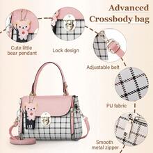 Small Purses And Handbags For Women Fashion Teenage Girls Crossbody Bag Lightweight Shoulder Bag Plaid Pattern Satchel - Hồng - Xem 2