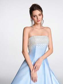 Anymoon 女士高腰长款晚礼服，胸部饰有仿珍珠水钻滚边，适合婚礼、春季派对等场合。 - 淺藍色 - 查看 6