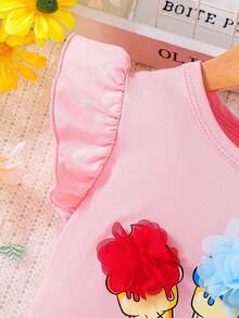 2pcs Baby Girl Cartoon Ice Cream Print Sleeveless Top And Matching Allover Print Shorts Set, Spring/Summer - Pink - View 6