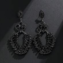 欧美风格银针水滴耳环，镶有水钻，奢华闪亮吊坠耳环，夸张配饰