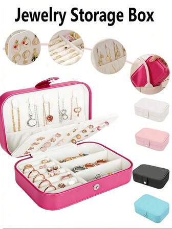 1 st bärbar reseask för smycken, mini-smyckesask, liten reseask för smycken, bärbar smyckesdisplay för ringar, örhängen, halsband, presenter, vattentät smyckesask i PU