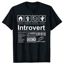 Camiseta con el logo de introvertido, divertida, humorística, de chiste, de verano, de algodón, con frases humorísticas, para regalar en Navidad. - Negro - Ver 1