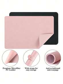 2件/套：大号和小号纤维皮革美甲垫，彩色可折叠美甲手托垫，适用于美甲扶手，柔软超细纤维皮革指甲垫，防水、防污、耐用扶手垫，也可作为办公室键盘/鼠标垫使用，是圣诞节/新年/生日送给朋友的理想礼物。 - 藕粉色 - 查看 5