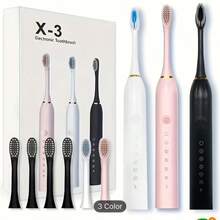 CEPILLO ELECTRICO DE DIENTES X3 CON 4 CABEZALES, CERDAS SUAVES, RECARGABLE POR USB - Negro - Ver 6