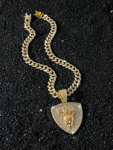 1件男士全镶钻链项链，经典嘻哈风格个性化皇冠、狮头、国王盾牌吊坠 - Style A - 查看 4